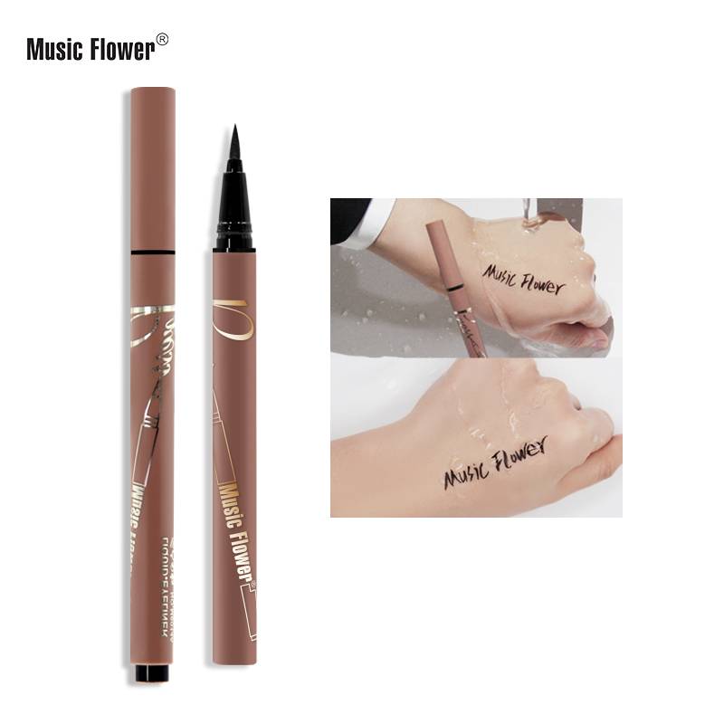 Music Flower new design OEM high quality waterproof smudge proof press type liquid eyeliner pen sponge nylon brush private label