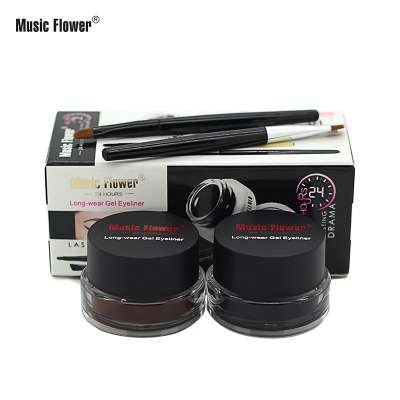 Original Music Flower 2 In 1 Black+Brown Eyeliner Gel Set with 2 Makeup Brushes Long wear Waterproof Smooth Quick Dry For Women